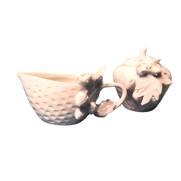Vintage Graces Teaware White Bisque Porcelain Sculpted Strawberry Cream & Sugar - Picture 9 of 15